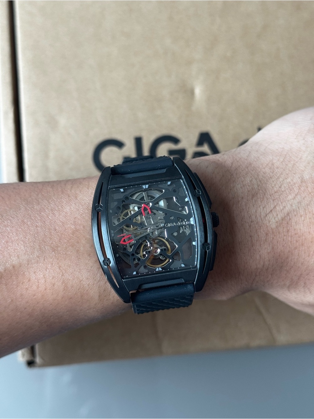 CIGA Design Black Carbon Skeleton Watch with Black Silicone Strap